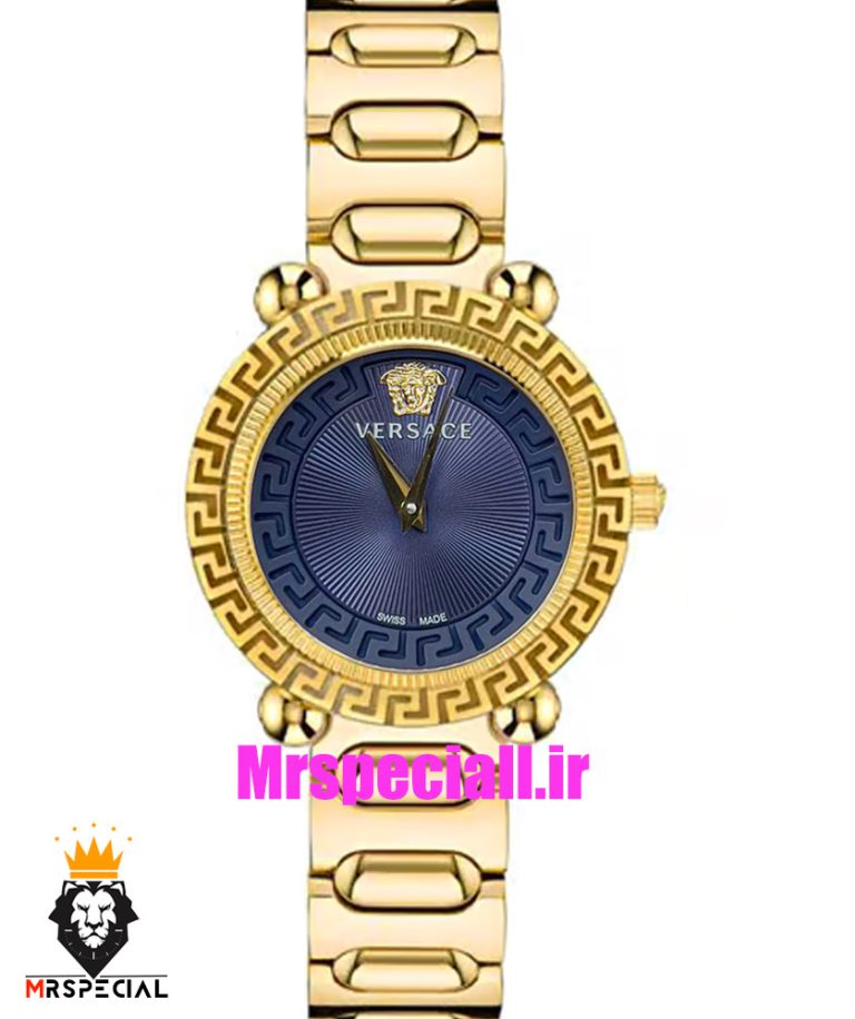 ساعت ورساچه زنانه کوارتز طلایی صفحه ابی 021033 VERSACE