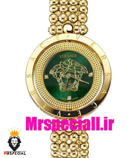 ساعت ورساچه زنانه کوارتز طلایی صفحه سبز قاب متحرک 020886 VERSACE