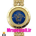 ساعت ورساچه زنانه کوارتز طلایی صفحه ابی قاب متحرک 02032 VERSACE