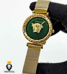 ساعت مچی زنانه ورساچه بند حصیری طلایی صفحه سبز 01551 VERSACE