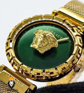 ساعت مچی زنانه ورساچه بند حصیری طلایی صفحه سبز 01551 VERSACE
