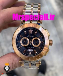 ساعت مچی مردانه ورساچه کرنوگراف دورنگ رزگلد صفحه مشکی VERSACE 020648