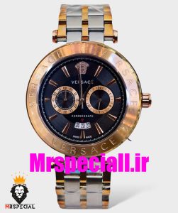 ساعت مچی مردانه ورساچه کرنوگراف دورنگ رزگلد صفحه مشکی VERSACE 020648