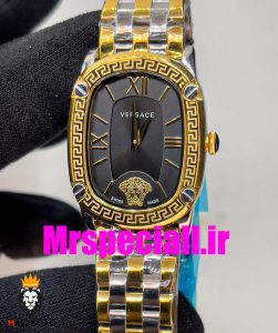 ساعت مچی زنانه ورساچه کوارتز دورنگ طلایی صفحه مشکی 020670 VERSACE