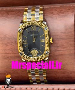 ساعت مچی زنانه ورساچه کوارتز دورنگ طلایی صفحه مشکی 020670 VERSACE