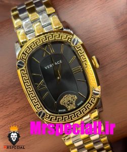 ساعت مچی زنانه ورساچه کوارتز دورنگ طلایی صفحه مشکی 020670 VERSACE